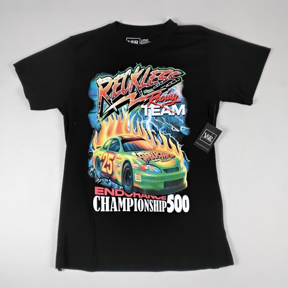 Young & Reckless Reckless Racing Team Tee Mens L Black Airbrushed Race Car NWT